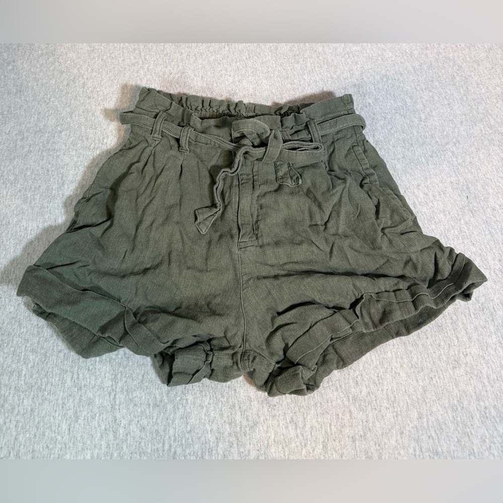 Abercrombie & Fitch Linen Blend Paper Bag Tie Shorts – Olive Green 🌿👖